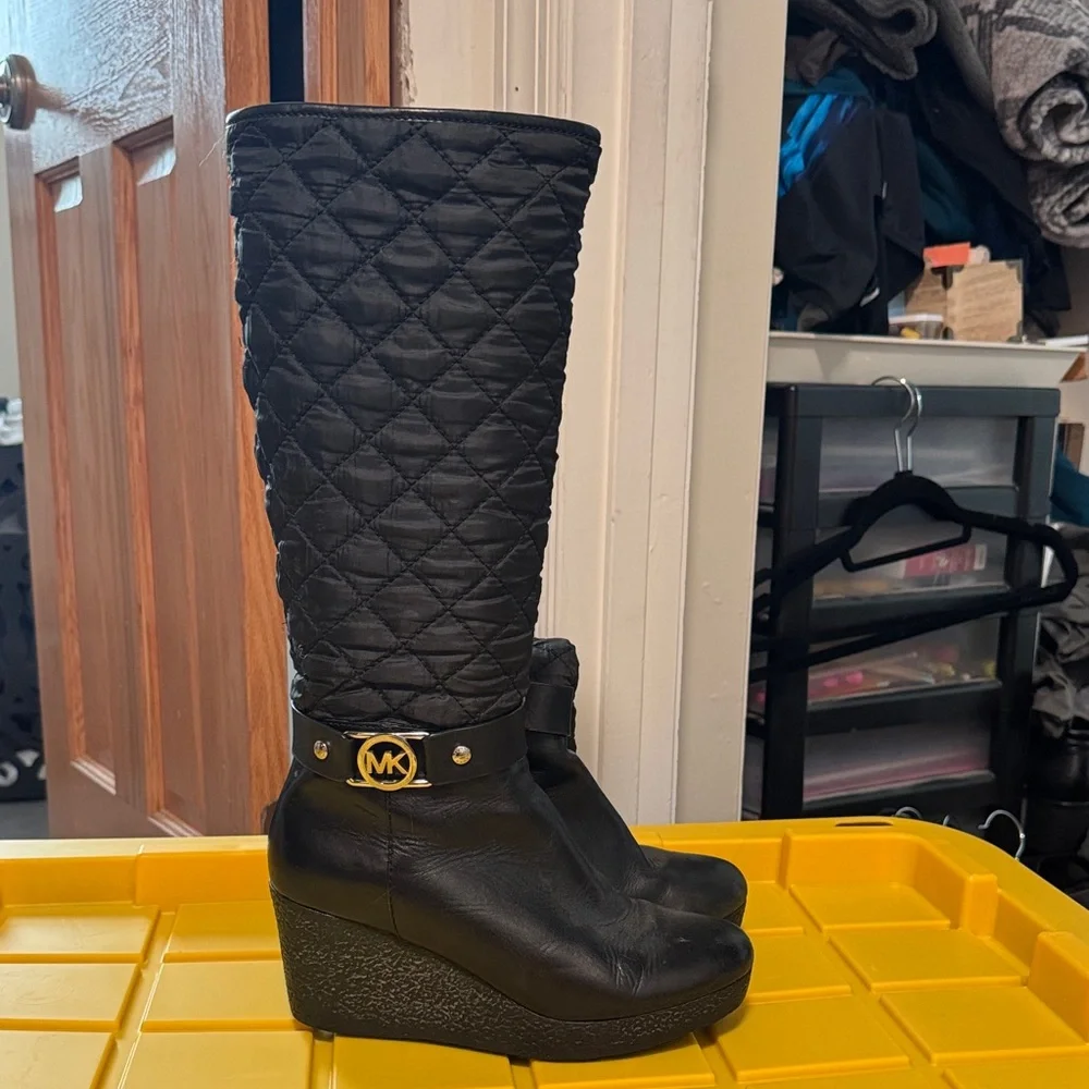 Michael Kors Black Quilted Wedge Boots